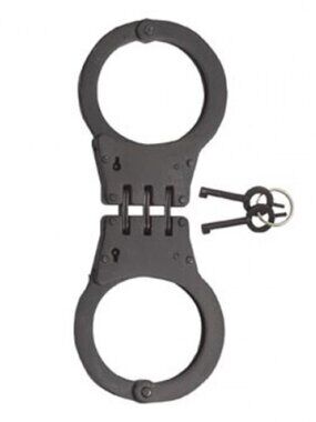 Double Lock Black Heavy Duty Hinged Handcuffs-Law enforcement Security Gear